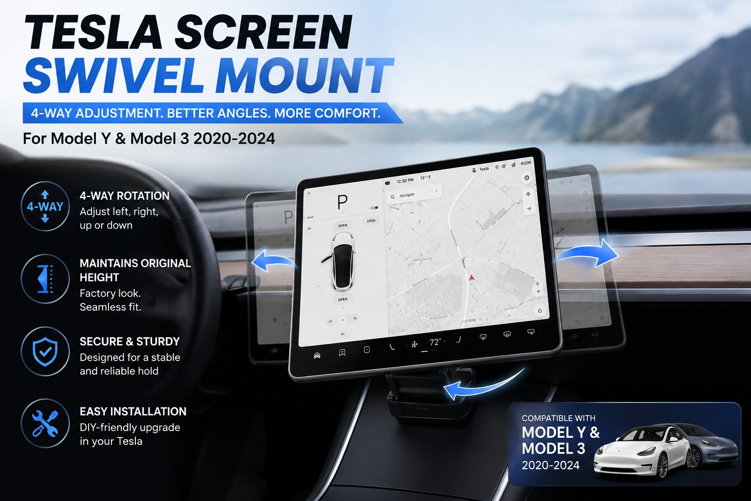 Tesla screen swivel mount